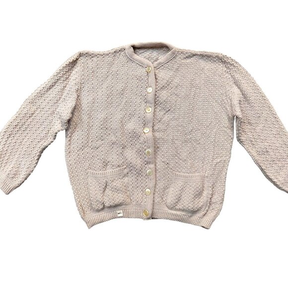 Vintage 1940s-1950s Beige/Light Brown 3/4 Sleeve Cardigan Front Pockets Sweater - Picture 1 of 9